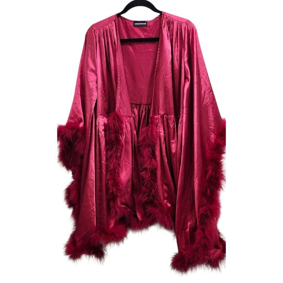 Solistawear Valentina Red Satin Robe Feather Trim Luxe Wrap – Solista W Size L - Picture 2 of 12